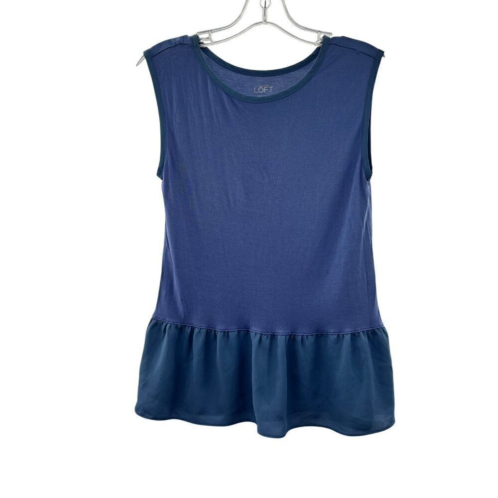 Ann Taylor Loft Womens Sleeveless Ruffle Hem Top Blue Purple Size XS